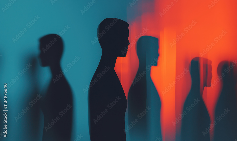 Aufkleber exploring the abstract journey: captivating silhouettes and shadows in dynamic color contrast for vi