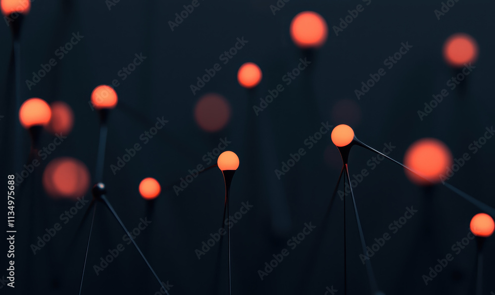 Poster illuminated technology: abstract depiction of connectivity through glowing nodes and digital network