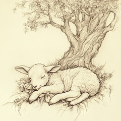 Sheep under the tree Tattoo idea sketch