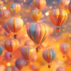 Whimsical Ascent into a Vibrant Sky - Colorful Hot Air Balloons Soaring in Serene Serenity