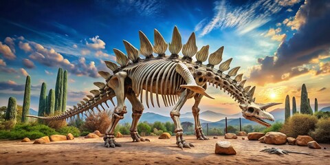 Front View of the Skeletal System of a Stegosaurus in a Natural History Setting, Showcasing the Unique Features and Structure of This Iconic Dinosaur Skeleton