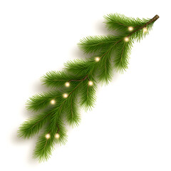 Obraz premium An illustrated pine branch with glowing lights on a clean background, perfect for holiday themes.