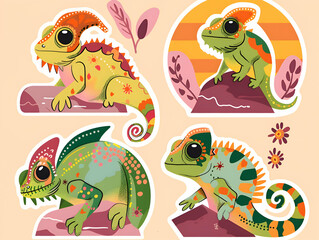 Obraz premium Colorful Chameleons: A Playful Exploration of Nature’s Masters of Disguise