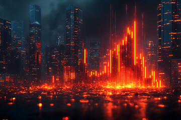 Fototapeta premium A illustration depicting the collapse of stock market values, with falling stock charts, crashing numbers, and a sense of economic turmoil, symbolizing a financial crisis