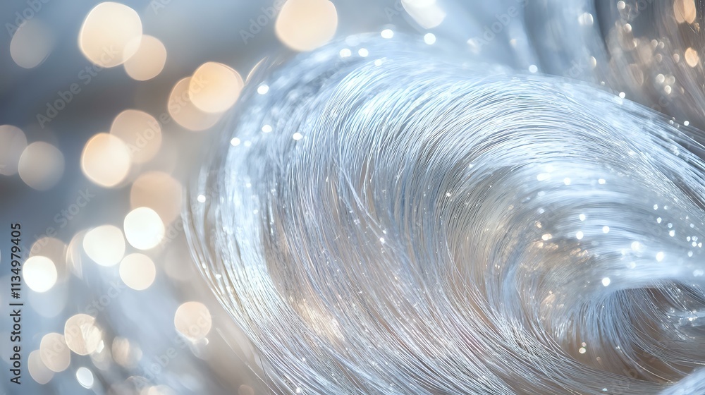 Poster glittering silver threads with delicate bokeh interwoven in a shimmering celestial tapestry under a 