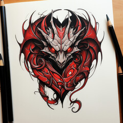 Dragon in heart shape Tattoo idea sketch