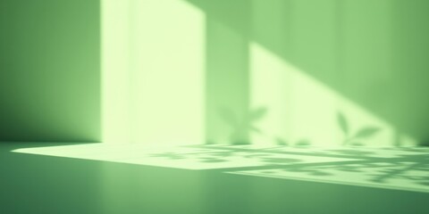 Soft Light Filtering Through A Window Casts A Playful Shadow Pattern On A Pale Green Wall And Floor