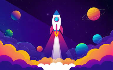 illustration of a rocket launching into space