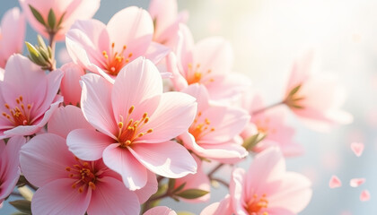Fototapeta premium Spring blossoms close-up with delicate pink flowers and gentle sunlight