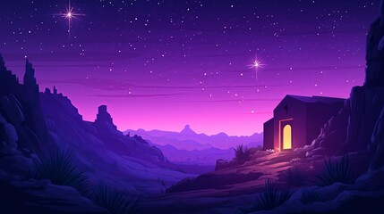 Christmas star shining over nativity scene in desert landscape