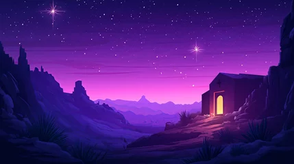 Selbstklebende Fototapeten Christmas star shining over nativity scene in desert landscape © Benjamin