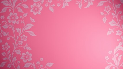 A pink background with a white floral border around the edge. The flowers are simple, with five petals and a single circle in the center. The leaves are small and rounded, with a few pointed edges.