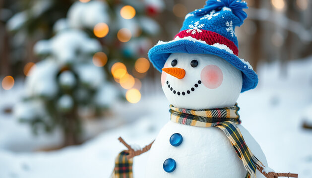 Snowman With A Witch Hat And A Scarf