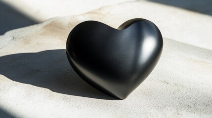 Fototapeta premium Black Heart Shaped Object Rests on Light Surface