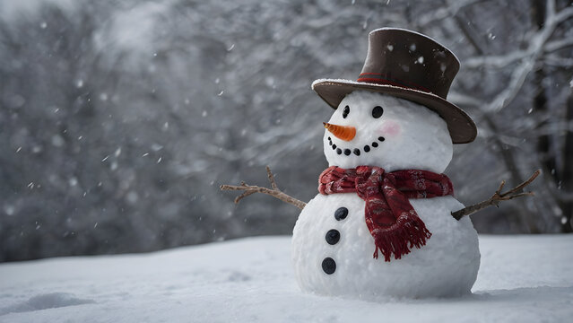 Snowman With A Hat And Scarf On It
