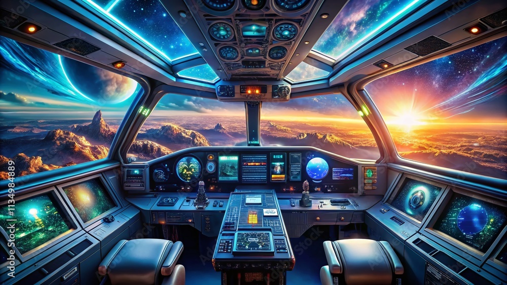 Poster futuristic sci-fi interface viewfinder hud design for high-tech spaceship navigation and control, fe
