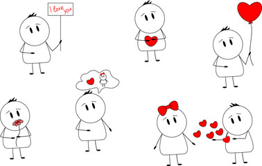 A set of images of a man in love. Vector image in doodle style.