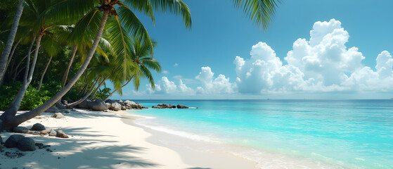"Serene Tropical Paradise: Captivating Turquoise Waters and Lush Shores of an Ultrarealistic Beach Escape"
