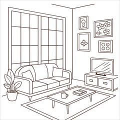 Bedroom Coloring Page Illustration vector