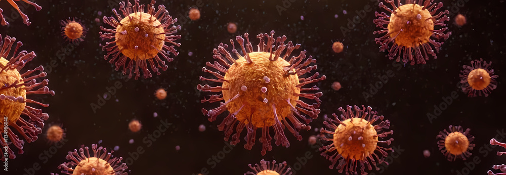 Poster microscopic world: a mesmerizing close-up of a cluster of virus particles, their intricate structure