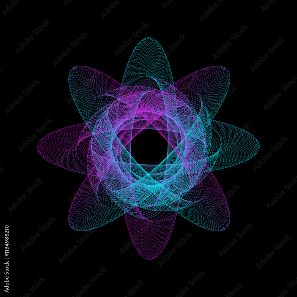 Wall mural spirograph abstract element on a black background