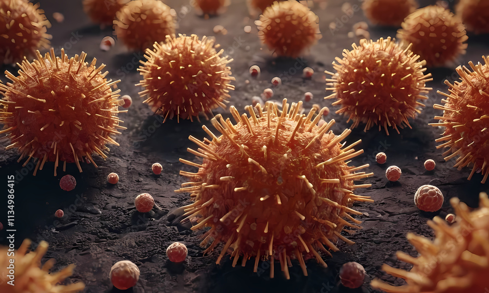 Poster microscopic world: a close-up, 3d rendering of microscopic cells, showcasing the intricate detail an