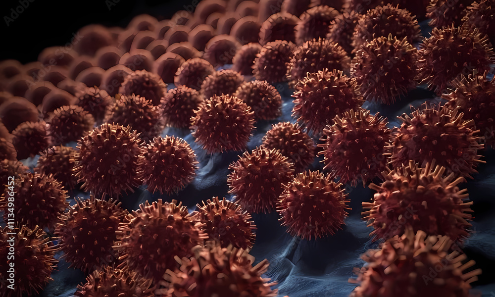 Poster microscopic cellular structure: intricate 3d rendering of a dense cluster of microscopic cells, show