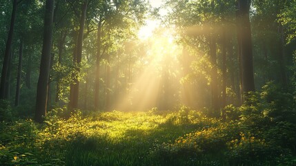 Obraz premium Sunlight Rays in Green Forest