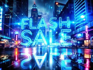 Naklejka premium Glowing Blue Neon Flash Sale Text in Double Exposure Photography Style with Editable Effects for Eye-Catching Promotions and Marketing Campaigns