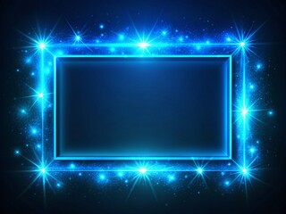 Obraz premium Glowing Blue Neon Frame with Light Effects - Shining Rectangle Border with Sparkling Accents on Dark Background for Modern Design and Advertising Applications
