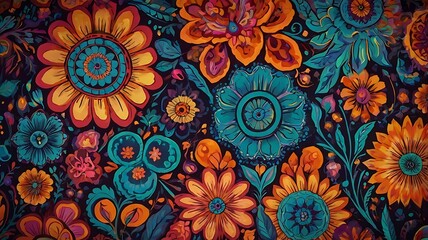 Vibrant Floral Design with Bold Colors and Intricate Details