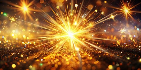 Fototapeta premium Glowing Starburst Explosion with Sparkles and Rays - Golden Light Flare Firecracker Effect Featuring Glittering Stars and Shiny Bright Rocket Burst for Stunning Visual Impact