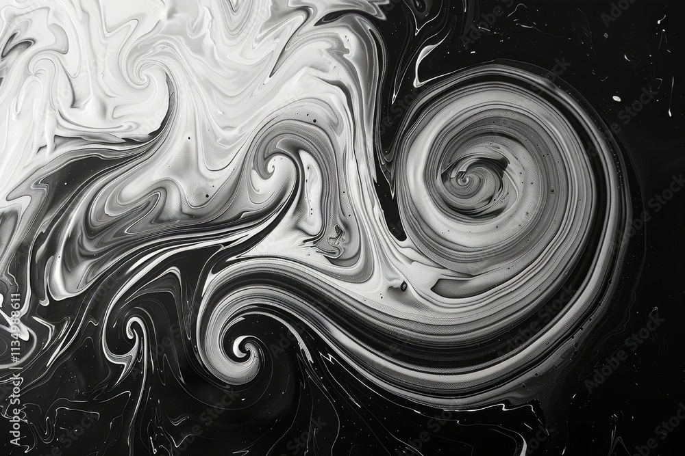 Poster artistic black and white swirls form a mesmerizing pattern, blending fluid shapes and textures in a 