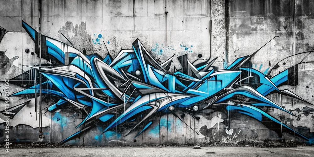 Aufkleber graffiti style abstract background design in blue and black on white grey canvas with dynamic lines 