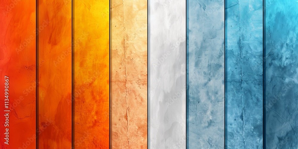Poster vibrant abstract texture with vertical stripes in warm and cool colors, creating a dynamic contrast 