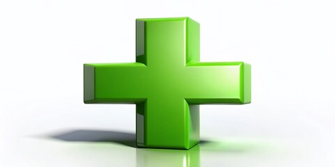 Obraz premium Green Cross Symbol for Medical Services Representing Pharmacy and First Aid Care in Flat Design Style for Healthcare Illustrations and Medical Support Imagery
