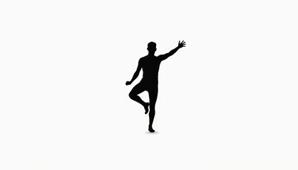 Obraz premium Silhouette of a man dancing freely on a white background for artistic expression and creativity