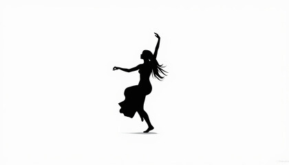 Silhouette of a woman dancing joyfully on a white background for art and creativity