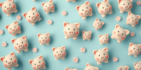 A pattern of miniature piggy banks on a light blue background, emphasizing financial preparedness and savings.