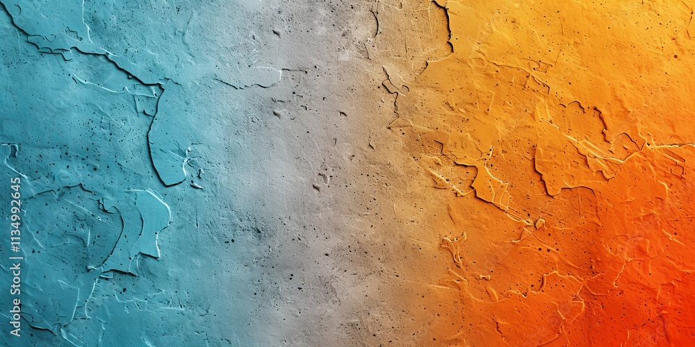 Aufkleber a vibrant gradient of blue to orange, showcasing a textured wall with intricate cracks and a dynamic