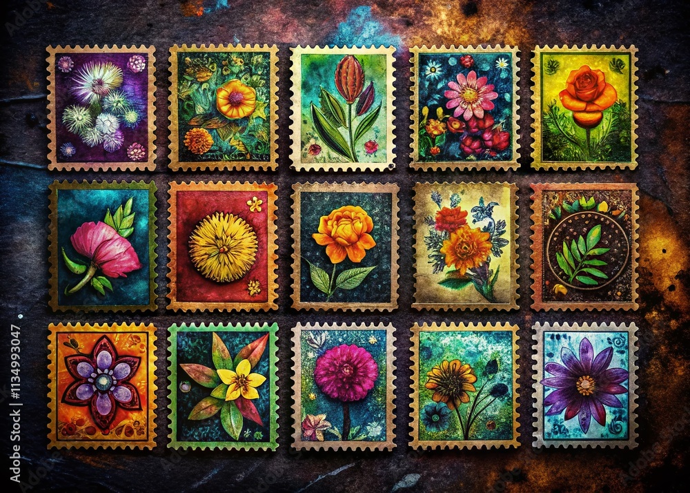 Poster grunge square stamp set for creative design projects in low light photography with textures and shad