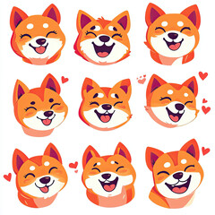 Fototapeta premium Joyful Shiba Dog Faces in Colorful Expressions
