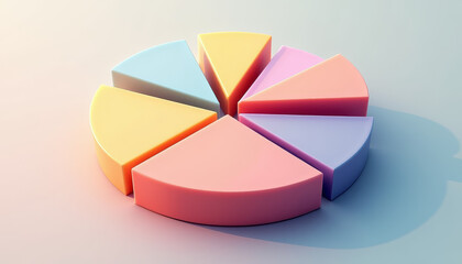 Obraz premium Colorful 3D circular pie chart with smooth segments in pastel colors for modern data visualization