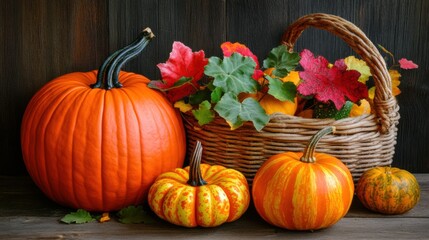 Autumn harvest of pumpkins and gourds