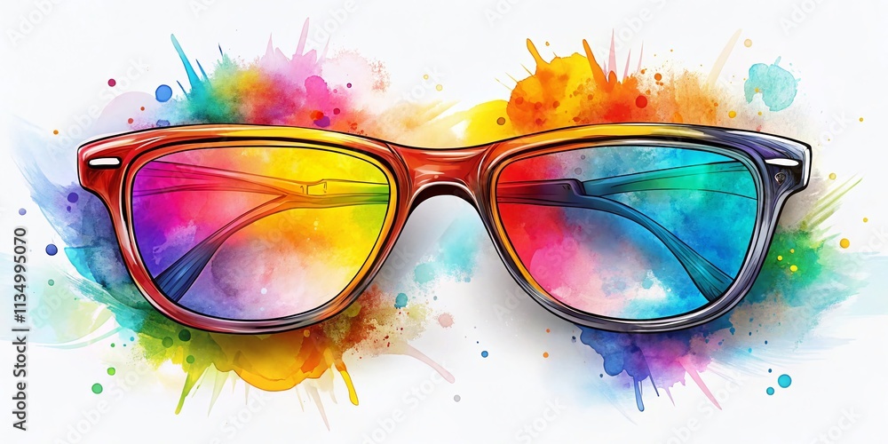 Poster hand drawn colorful abstract glasses shape with copy space on the right for creative designs and art