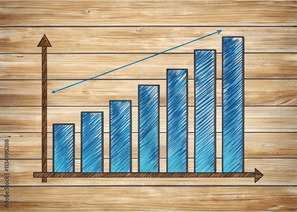 Poster hand-drawn decreasing bar graph illustration with copy space for business presentations and reports,