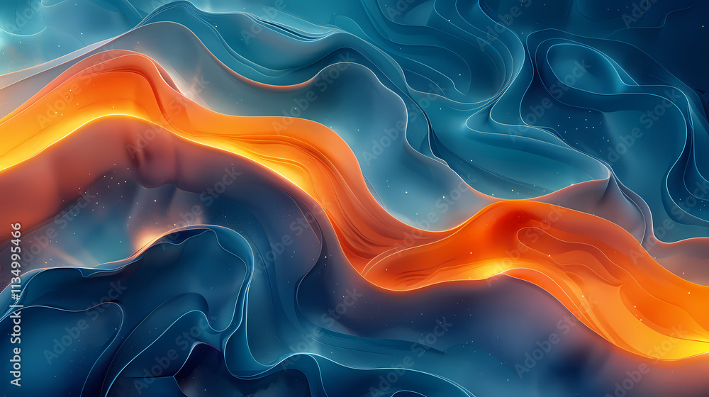 Aufkleber fluid abstract: an abstract digital painting featuring a mesmerizing interplay of vibrant blue and o