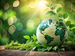 Handdrawn Eco-Friendly Globe Surrounded by Leaves, Perfect for Sustainability Themes and Environmental Awareness Campaigns, With Ample Copy Space for Custom Text or Branding