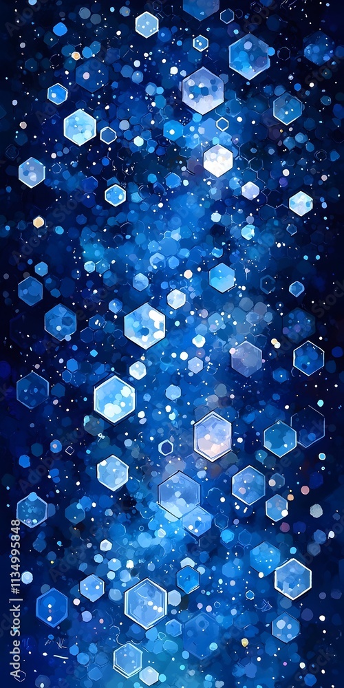 Poster an abstract illustration featuring a mesmerizing array of hexagonal and circular shapes in various s