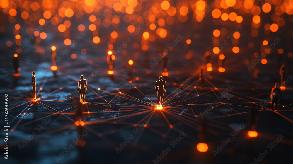 Poster a futuristic networking icon featuring athlete connection data, symbolizing online platforms for bui